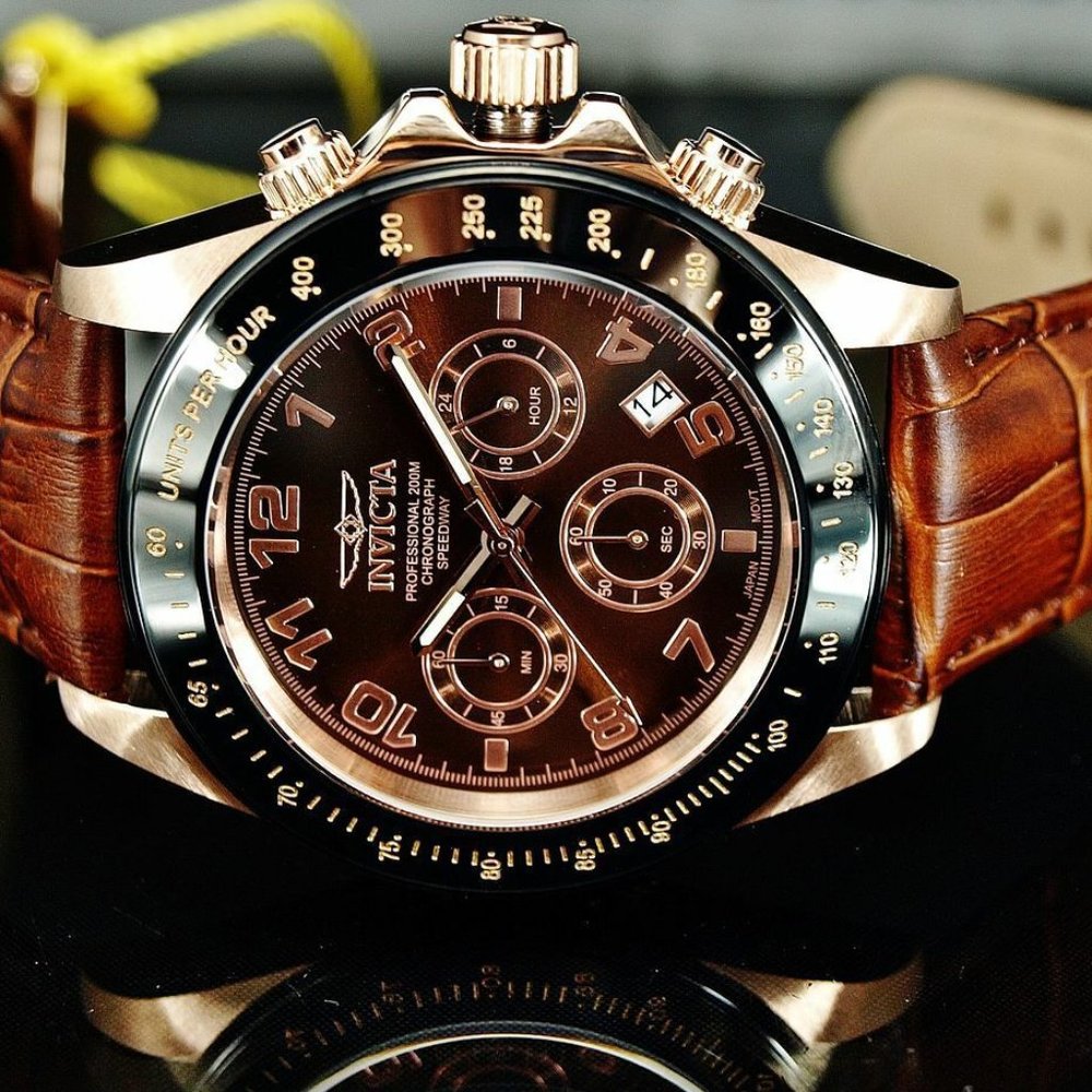 NEW Invicta Genuine Leather Brown Rose Gold Watch